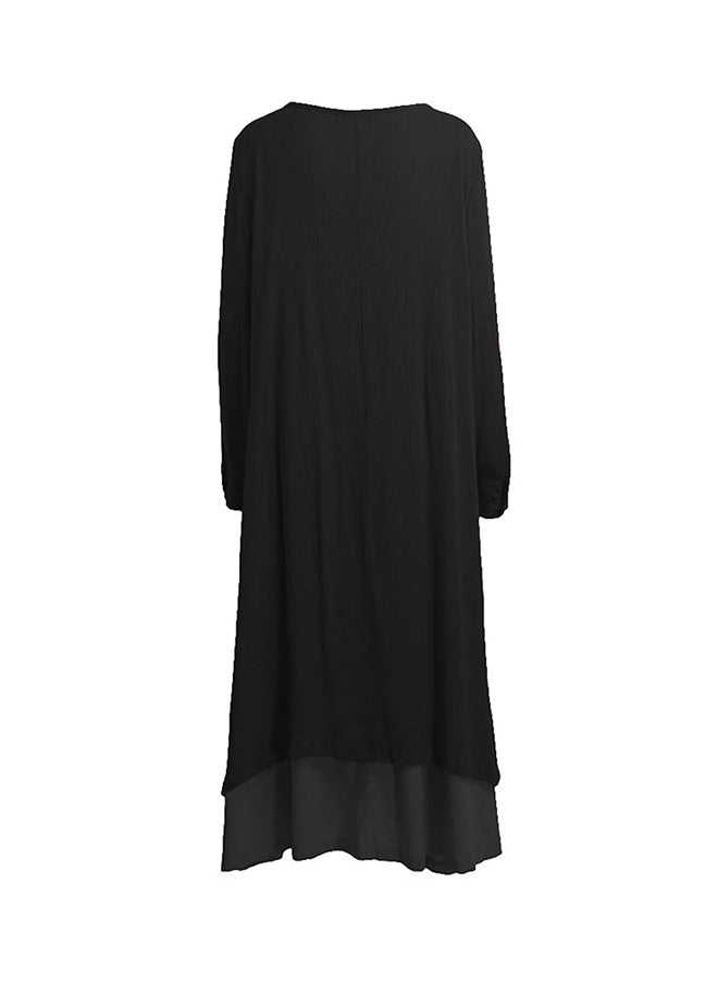 New Fashion Solid Long Sleeves Boho Long Maxi Dress G8214B Black