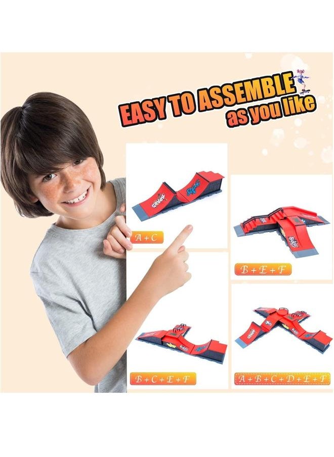 Finger Skateboard Ramp Set, Mini and Accessories Props Deck Track Ultimate Park Ramps Fingerskate Toy Set for Kids Birthday Gift (D)