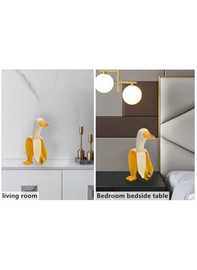 Garden Decor,Creative Art-Banana Duck Statue,Resin Peeled Yellow White Banana Statue for Indoor Outdoor Yard Lawn Home Office Decorations