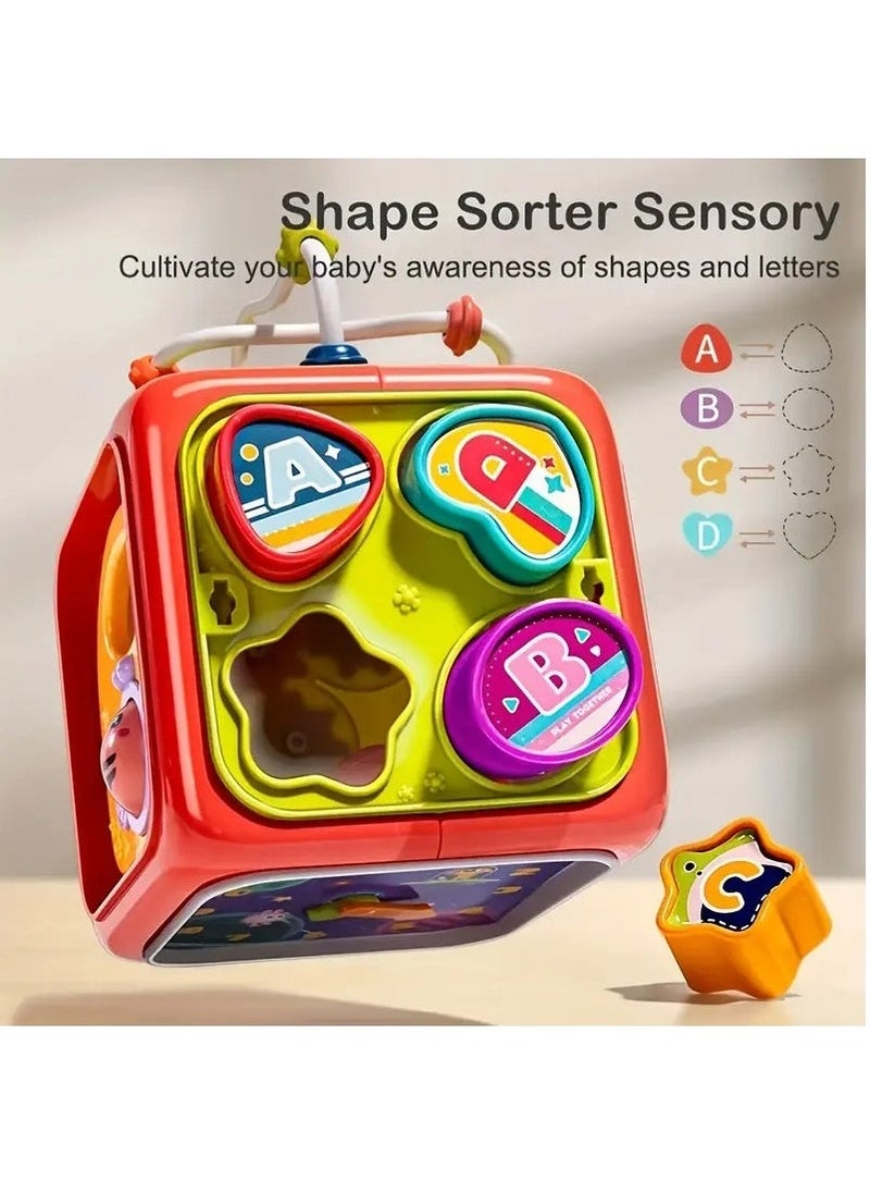 Activity Cube,Busy Cube Toys Montessori Toys for 1+ Year Old 6-in-1 Toddler Busy Cube Toys for Toddler 1-3 Educational Busy Cube Learning Toys for 18+ Months,Travel Sensory Toys for Boy Girl (Red)