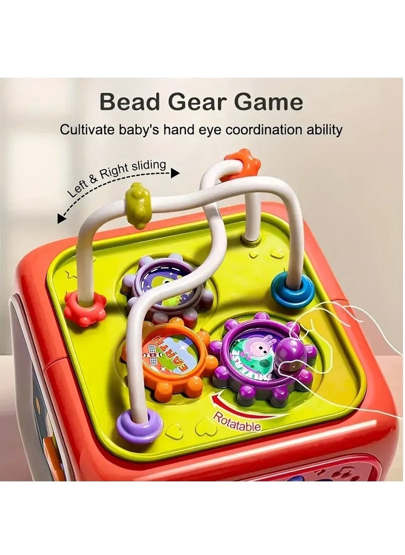Activity Cube,Busy Cube Toys Montessori Toys for 1+ Year Old 6-in-1 Toddler Busy Cube Toys for Toddler 1-3 Educational Busy Cube Learning Toys for 18+ Months,Travel Sensory Toys for Boy Girl (Red)