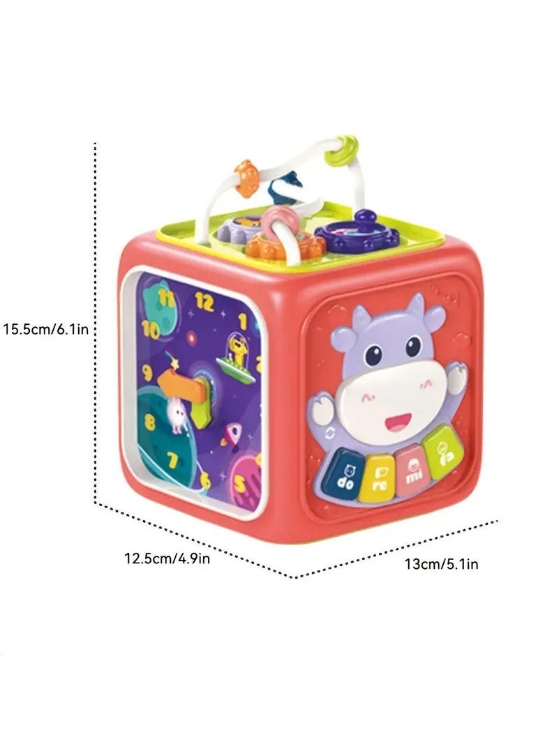 Activity Cube,Busy Cube Toys Montessori Toys for 1+ Year Old 6-in-1 Toddler Busy Cube Toys for Toddler 1-3 Educational Busy Cube Learning Toys for 18+ Months,Travel Sensory Toys for Boy Girl (Red)