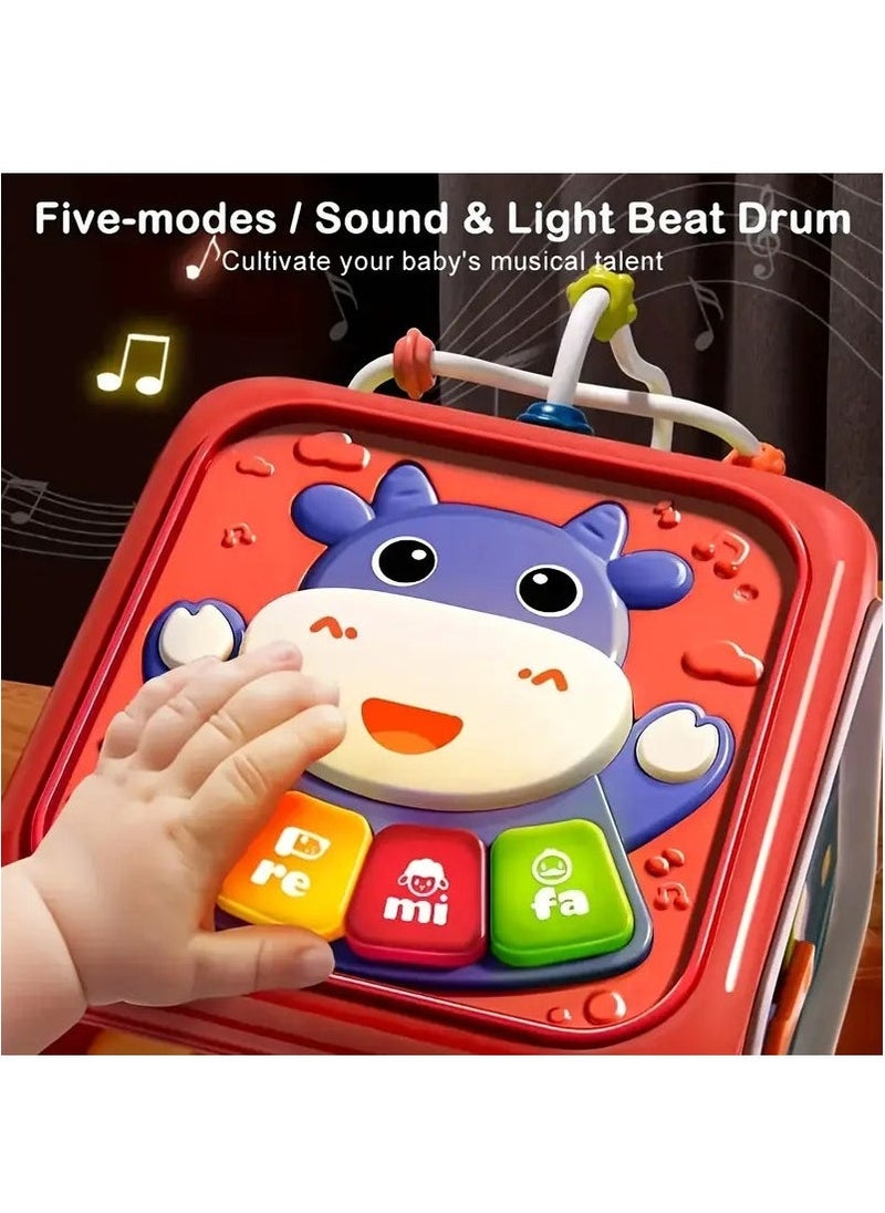 Activity Cube,Busy Cube Toys Montessori Toys for 1+ Year Old 6-in-1 Toddler Busy Cube Toys for Toddler 1-3 Educational Busy Cube Learning Toys for 18+ Months,Travel Sensory Toys for Boy Girl (Red)