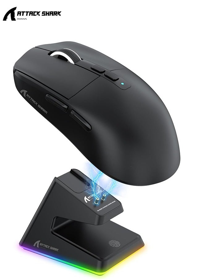X6 Lightweight Wireless Gaming Mouse with Tri-Mode Wired/2.4GHz/BT5.2, PAW3395 Optical Sensor,Up to 26K DPI RGB Touch Magnetic Charging Base