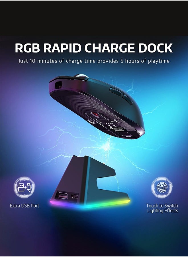 X6 Lightweight Wireless Gaming Mouse with Tri-Mode Wired/2.4GHz/BT5.2, PAW3395 Optical Sensor,Up to 26K DPI RGB Touch Magnetic Charging Base