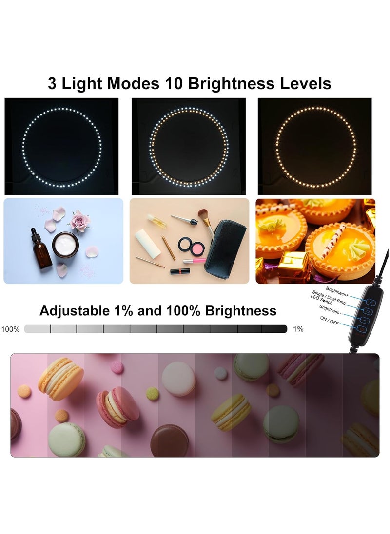 Puluz 10Inch/25CM Photo Studio Box, Mini Folding Lightbox LED Ring Light Portable Photo Studio Photography Shooting Tent Box Kit 12 Colors Backdrops USB Light Box for Phones DSLR Camera