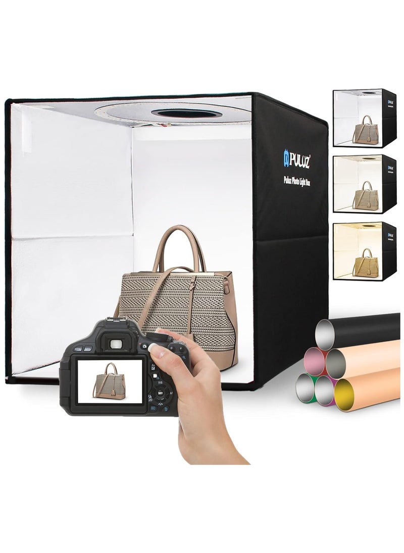 Puluz Upgraded 40cm/15.8 Inch Ring LED Panel Folding Portable Light Photo Lighting Studio Shooting Tent Box Kit with 6 Backdrops of double Colour 3 ModeTemp