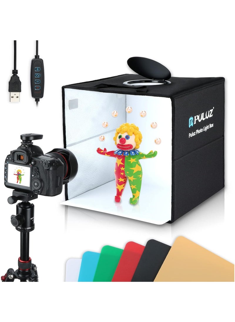 PULUZ Light Box Photography, Upgraded 30cm Portable Ring Light Box, Photography Shooting Light Tent Kit, CRI >95 White Lighting Softbox with 120pcs LED Lights + 6 photo Backdrops for Product Display