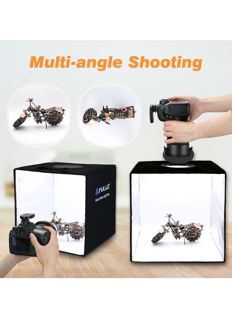 PULUZ Light Box Photography, Upgraded 30cm Portable Ring Light Box, Photography Shooting Light Tent Kit, CRI >95 White Lighting Softbox with 120pcs LED Lights + 6 photo Backdrops for Product Display