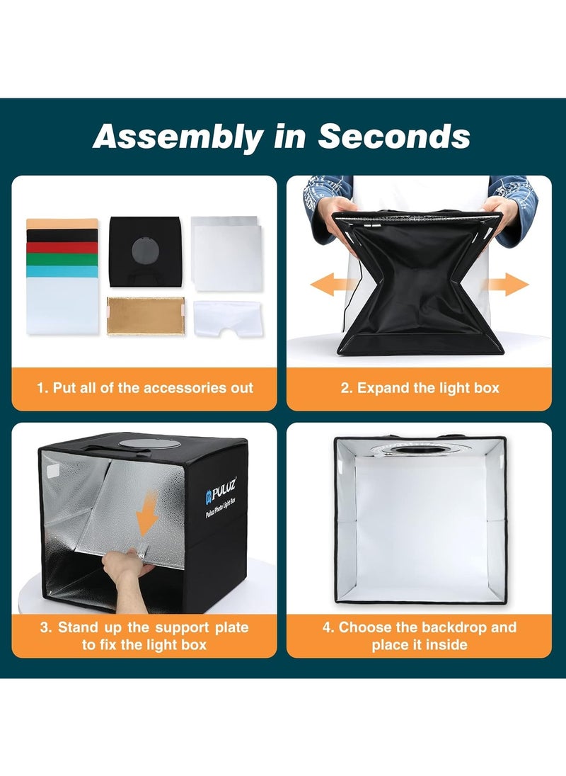 PULUZ Light Box Photography, Upgraded 30cm Portable Ring Light Box, Photography Shooting Light Tent Kit, CRI >95 White Lighting Softbox with 120pcs LED Lights + 6 photo Backdrops for Product Display