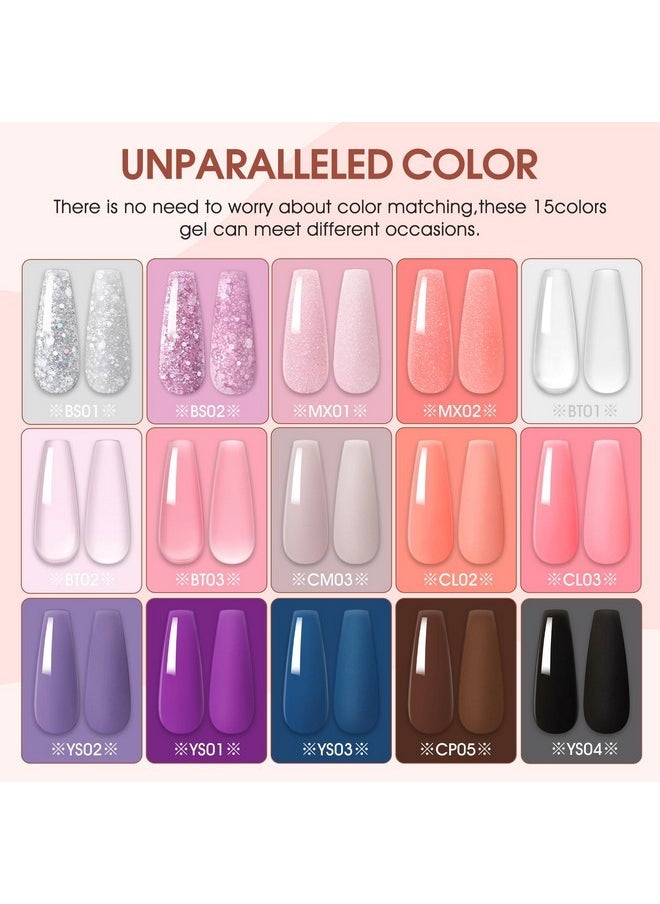 Poly Nail Gel Kit Starter Kit With U V Lamp And Drill 15Pcs Nail Extension Gel For Beginners With Everything Clear Pink Glitter Colors Complete Gel Manicure Kit Diy For Women At Home