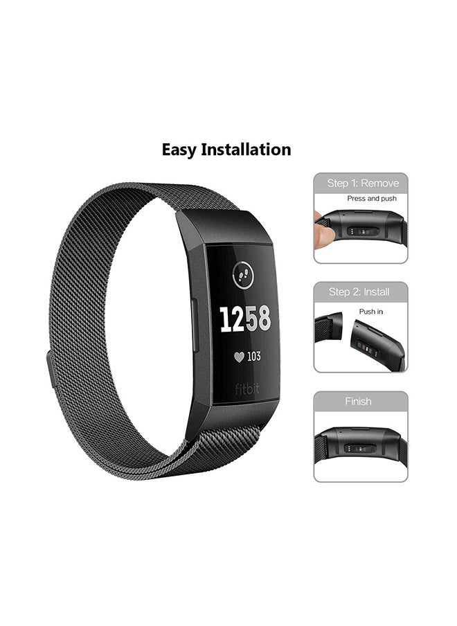 Fitness Tracker Replacement Band For Fitbit Charge 3 Milanese Black