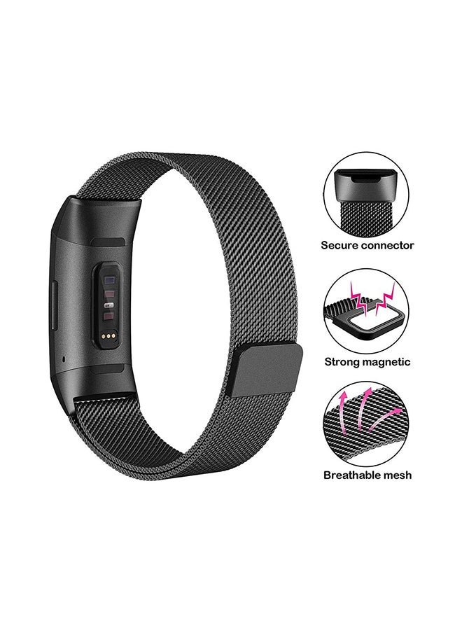 Fitness Tracker Replacement Band For Fitbit Charge 3 Milanese Black