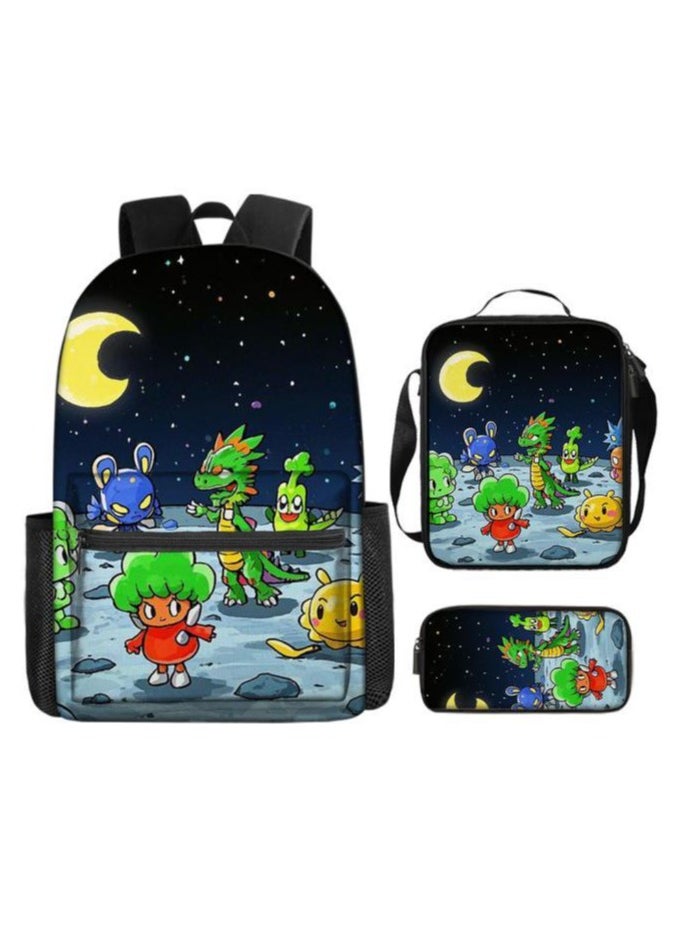 Cartoon three-piece schoolbag with zipper - 1305