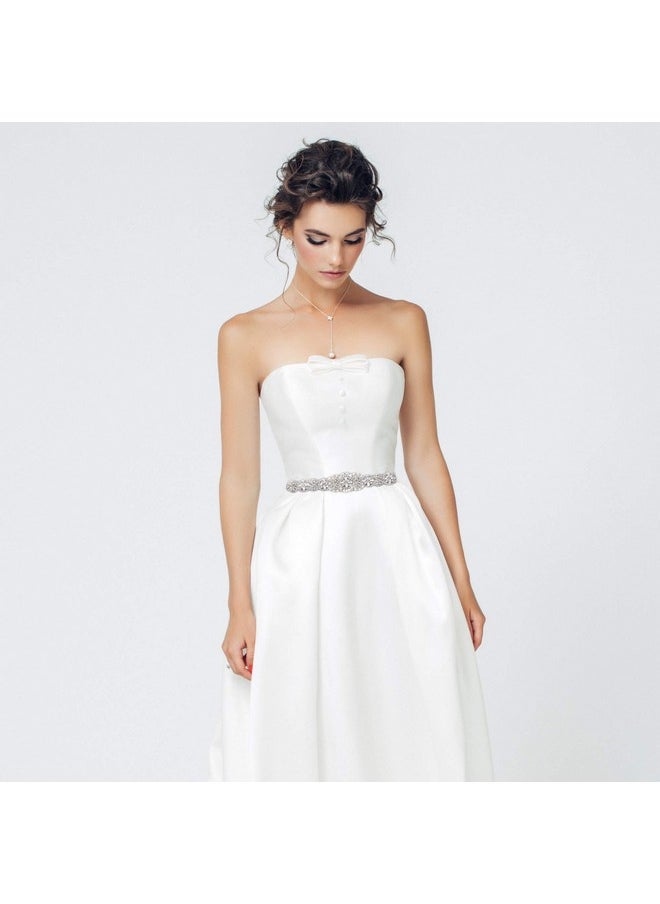 Bridal Rhinestone Wedding Belts Hand Clear Crystal 22In Length With White Organza Ribbon For Bridal Gowns