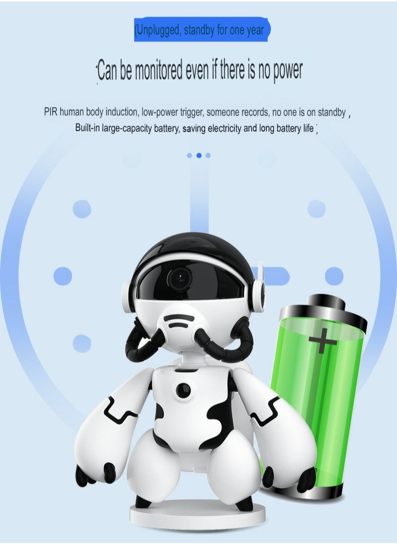 T3 Robot Low Power PIR Camera, 360 Shaking Head Wifi Wireless Camera With Long Battery Life, Durable And Portable Ultra HD Home Video Recorder Camera, (1pc, White)