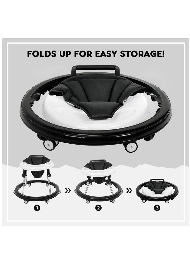 Foldable Baby Walker, Anti-Rollover Infant Walker with 9 Adjustable Heights, Toddler Walker for Babies 6-18 Months