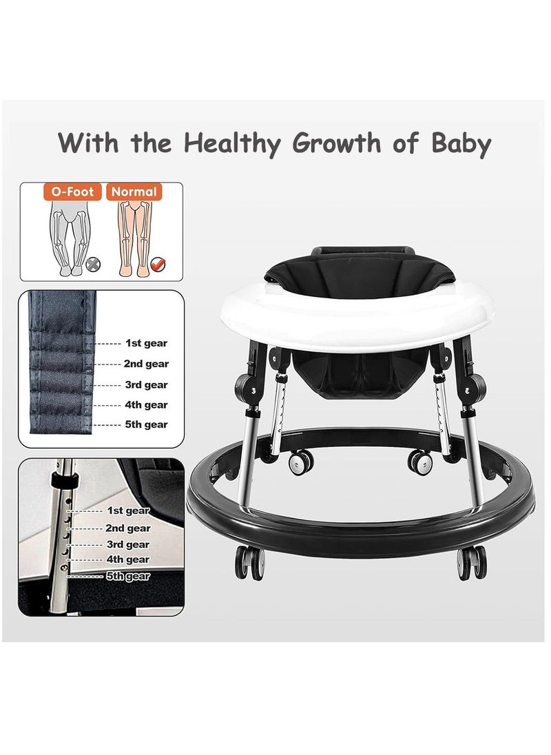 Foldable Baby Walker, Anti-Rollover Infant Walker with 9 Adjustable Heights, Toddler Walker for Babies 6-18 Months