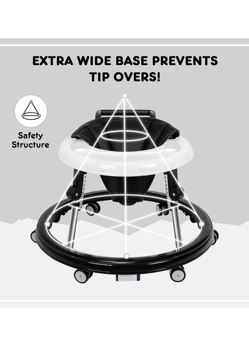 Foldable Baby Walker, Anti-Rollover Infant Walker with 9 Adjustable Heights, Toddler Walker for Babies 6-18 Months