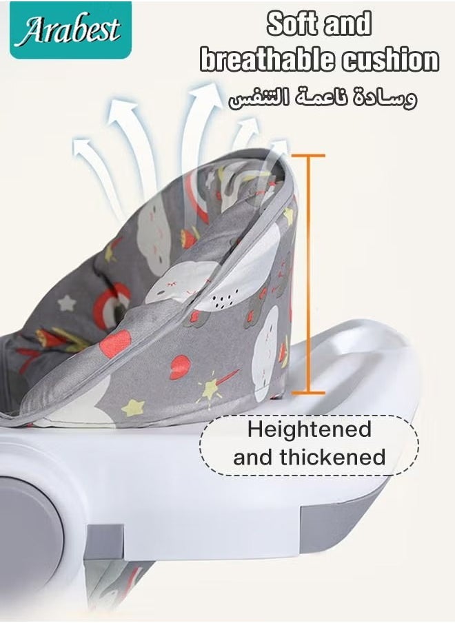 Baby Walker, Foldable 3 in 1 Toddler Walker Bouncer, Learning Seated, Walk-Behind, Music, High Back Padded Seat, Detachable Trampoline Mat, with Sturdy Wheels and Detachable Toy Station, Gray