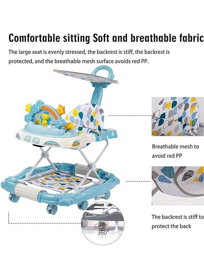 Multifunction Baby Walker For Boys And Girls With Removable Footrest, Feeding Tray Rocking Function And Music Tray, Foldable Activity B-Style Blue
