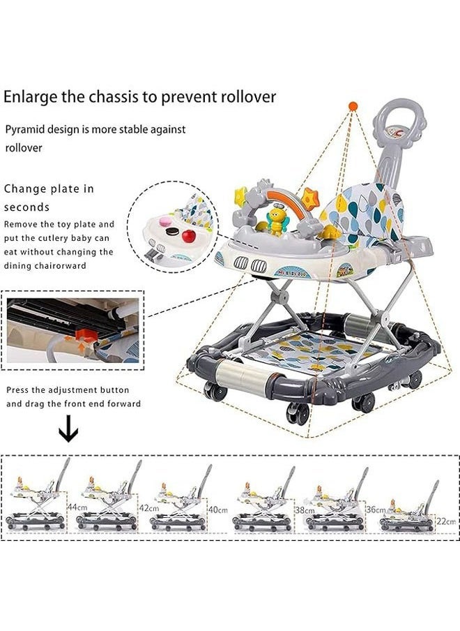Multifunction Baby Walker For Boys And Girls With Removable Footrest, Feeding Tray Rocking Function And Music Tray, Foldable Activity B-Style Blue