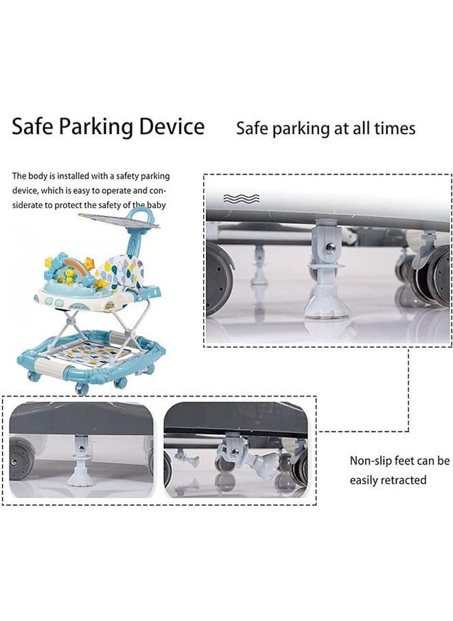 Multifunction Baby Walker For Boys And Girls With Removable Footrest, Feeding Tray Rocking Function And Music Tray, Foldable Activity B-Style Blue
