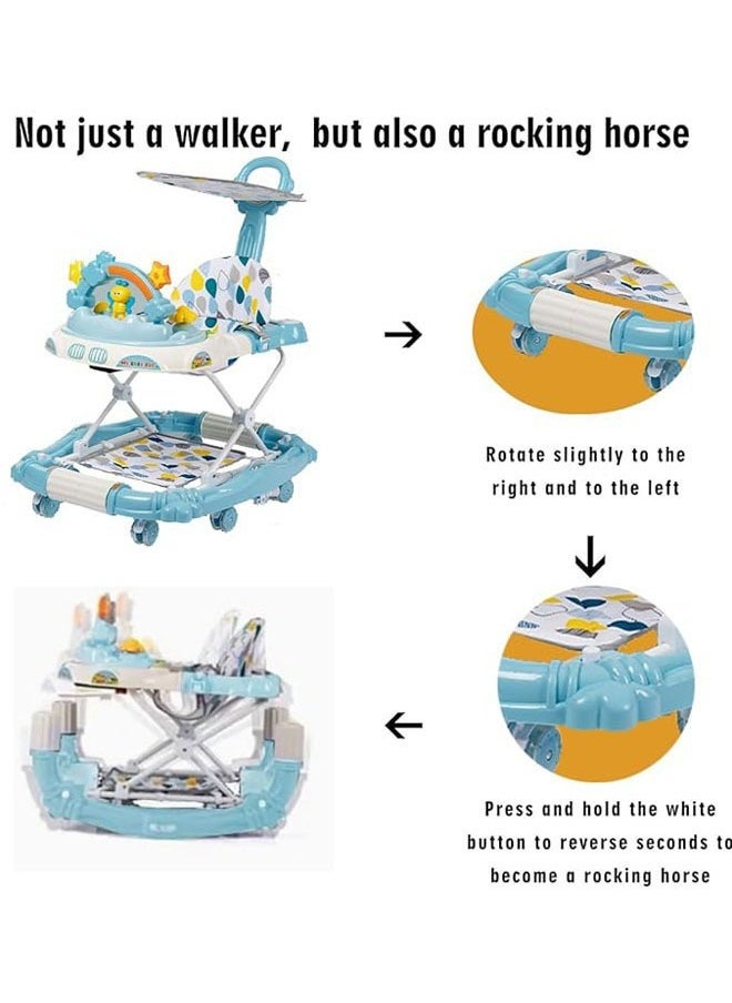 Multifunction Baby Walker For Boys And Girls With Removable Footrest, Feeding Tray Rocking Function And Music Tray, Foldable Activity B-Style Blue