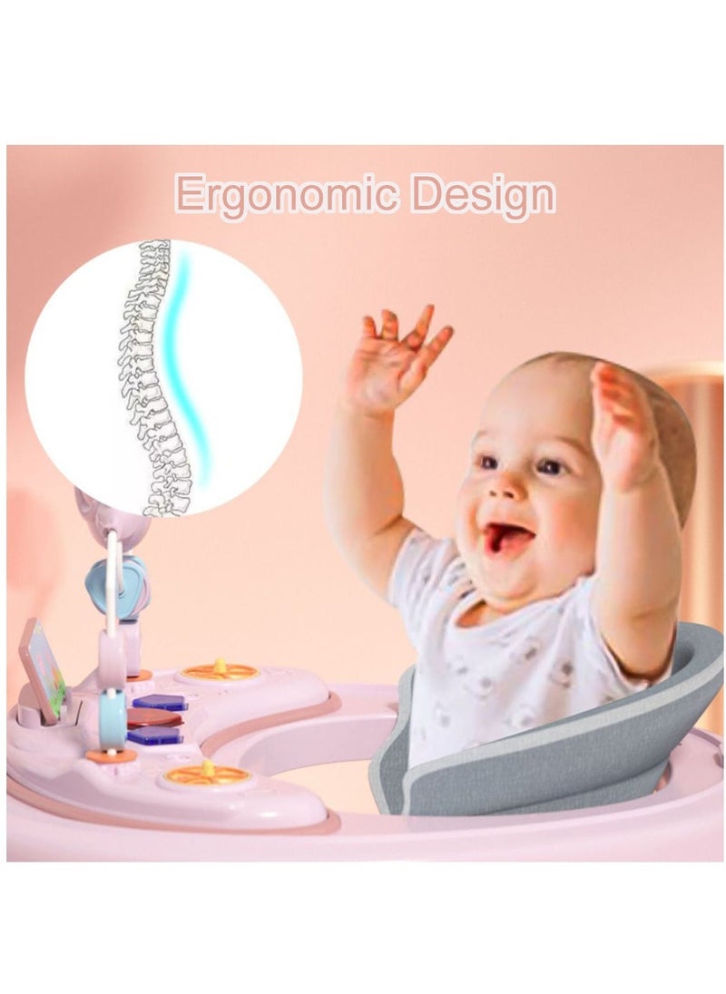 Baby Walker, Anti-Rollover Walker Music and Phone Stand, Folding Walker for Babies 6-20 Months(Pink)