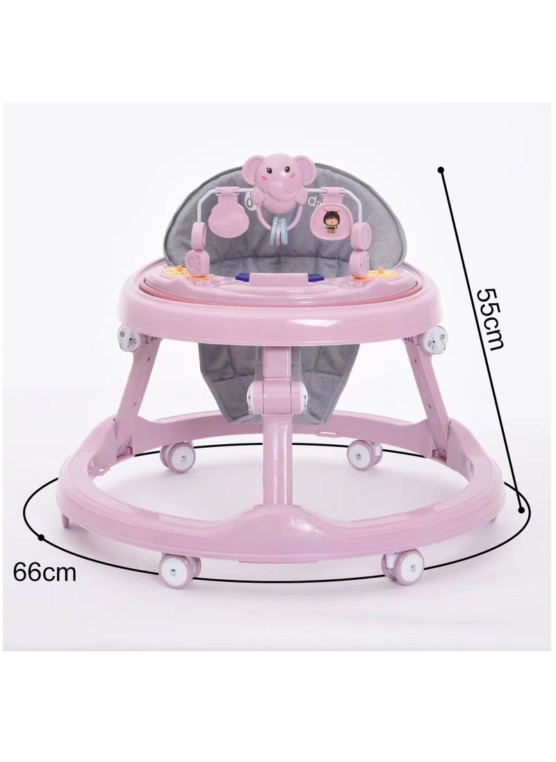 Baby Walker, Anti-Rollover Walker Music and Phone Stand, Folding Walker for Babies 6-20 Months(Pink)