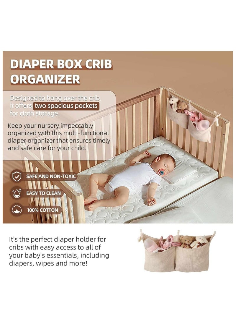 Diaper Caddy and Organizer for Changing Table and Crib Multi-Functional Hanging Diaper Stacker Nursery Organizer for Cribs Diaper Holder Baby Crib Hanging Storage and Accessories(Khaki, 8