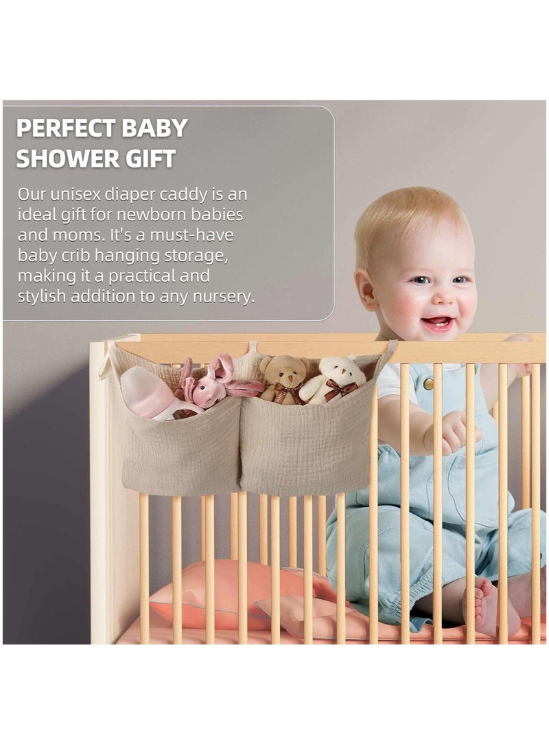 Diaper Caddy and Organizer for Changing Table and Crib Multi-Functional Hanging Diaper Stacker Nursery Organizer for Cribs Diaper Holder Baby Crib Hanging Storage and Accessories(Khaki, 8