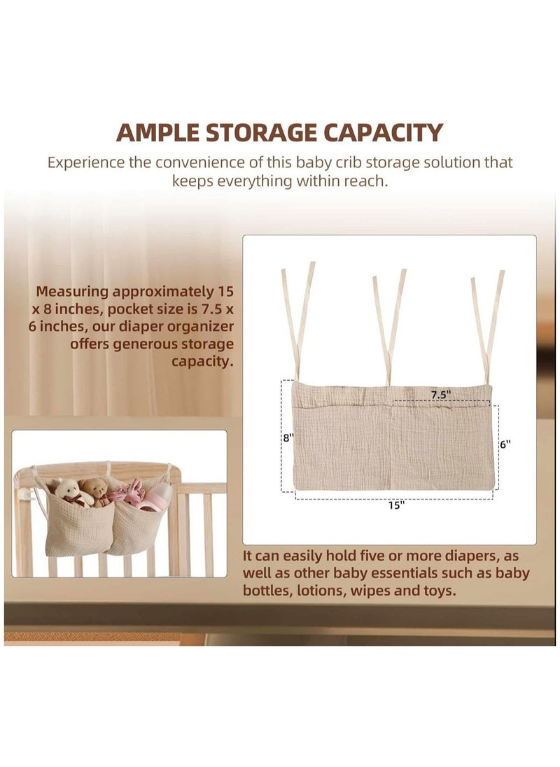 Diaper Caddy and Organizer for Changing Table and Crib Multi-Functional Hanging Diaper Stacker Nursery Organizer for Cribs Diaper Holder Baby Crib Hanging Storage and Accessories(Khaki, 8
