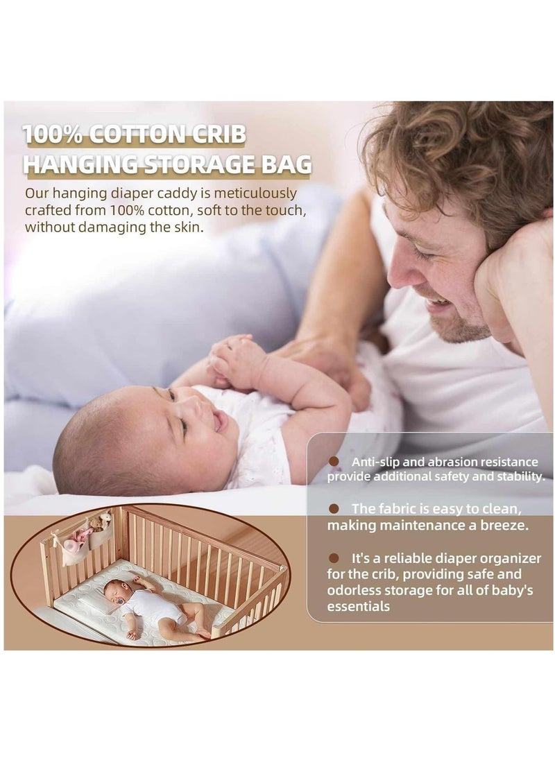 Diaper Caddy and Organizer for Changing Table and Crib Multi-Functional Hanging Diaper Stacker Nursery Organizer for Cribs Diaper Holder Baby Crib Hanging Storage and Accessories(Khaki, 8