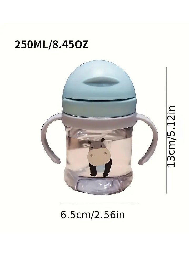 Sippy Cup for Baby more than 6 months, Spill-Proof Sippy Cup, Straw for Kids Water Bottle with Soft Silicon Spout Cup for Toddlers,BPA Free, 250ml,Spill Plastic Drinking Bottle with Handle