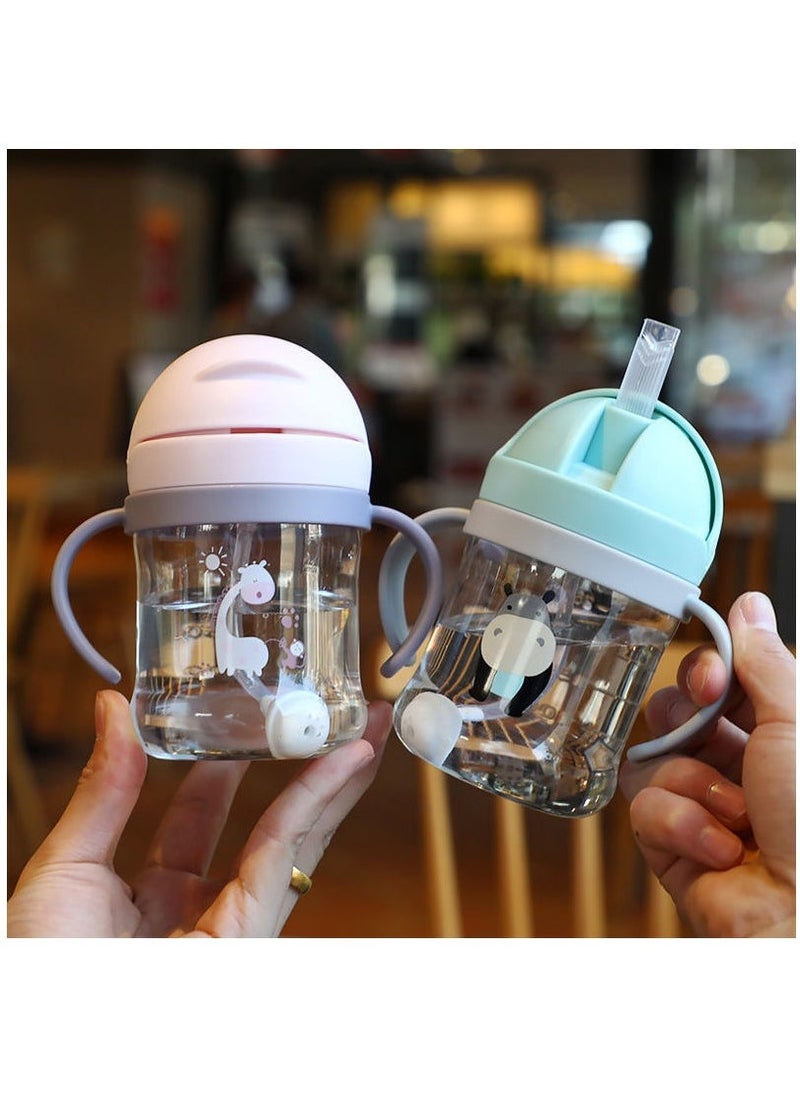 Sippy Cup for Baby more than 6 months, Spill-Proof Sippy Cup, Straw for Kids Water Bottle with Soft Silicon Spout Cup for Toddlers,BPA Free, 250ml,Spill Plastic Drinking Bottle with Handle