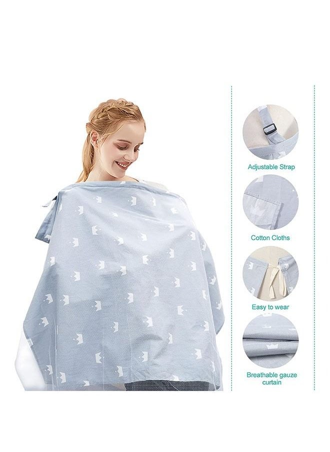 Nursing Cover,Baby 100% Cotton Breastfeeding Nursing Cover with Lace Screen Yarn,Cotton Nursing Apron,Baby Nursing Cover and Nursing Poncho-100 * 70cm (Grey Crown)