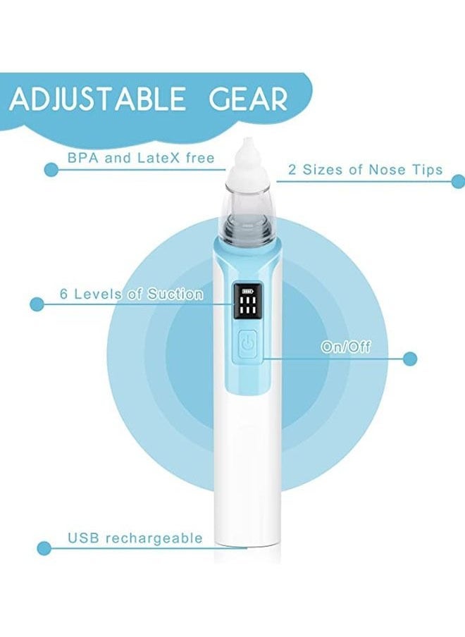 Baby Nasal Aspirator, Nose Sucker for Baby, Electric Baby Nose Cleaner with 2 Sizes Silicone Tips and 6 Level Adjustment for Newborn Toddlers & Kids