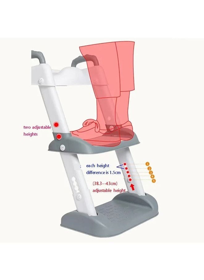 Potty Training Seat with Step Stool Ladder for Kids, Anti-Slip and Detachable Soft Pad, Toddler Toilet Training Seat with Height Adjustable Wide Steps and Safety Handles(Grey)