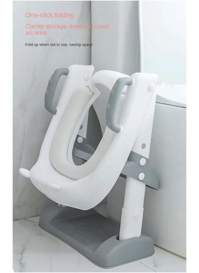 Potty Training Seat with Step Stool Ladder for Kids, Anti-Slip and Detachable Soft Pad, Toddler Toilet Training Seat with Height Adjustable Wide Steps and Safety Handles(Grey)