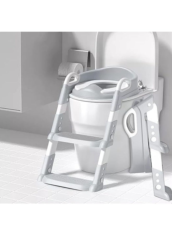 Potty Training Seat With Step Stool Ladder And Anti-Slip Pads, Grey