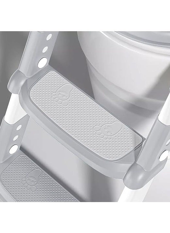 Potty Training Seat With Step Stool Ladder And Anti-Slip Pads, Grey