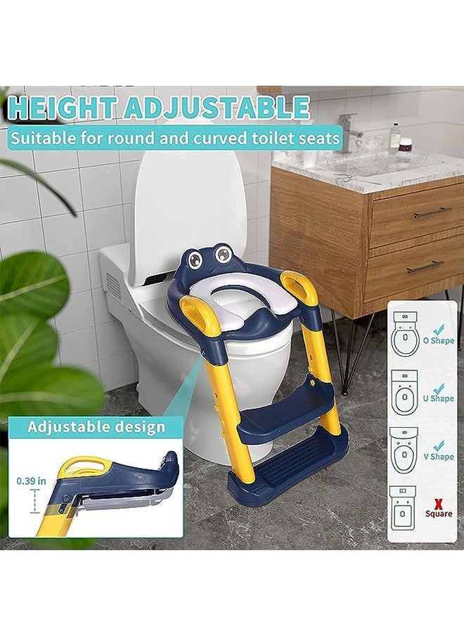 Potty Training Toilet Teat,Toddler Toilet Seat with Adjustable Step Stool Ladder,2 in 1 Foldable Kids Toilet Training Seat,Splash Guard Anti-Slip Handles for Boy Girl