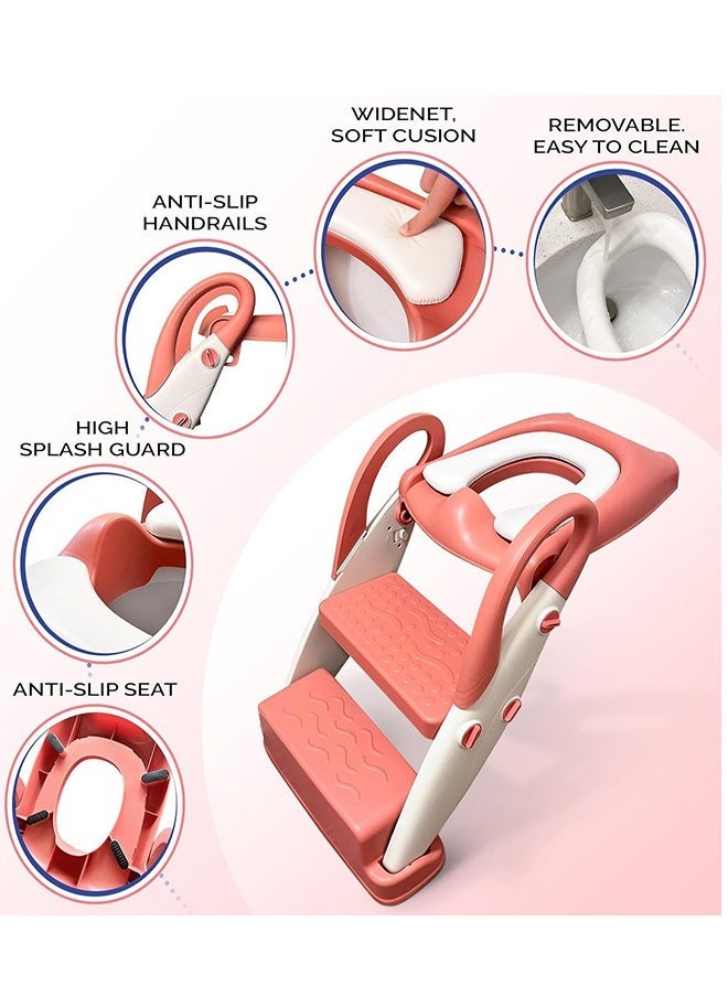 Foldable Potty Training Seat Chair With Sturdy Non-Slip Step Stool Ladder 1 To 8 Year,  Pink