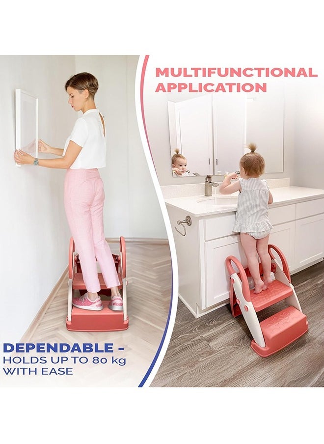 Foldable Potty Training Seat Chair With Sturdy Non-Slip Step Stool Ladder 1 To 8 Year,  Pink