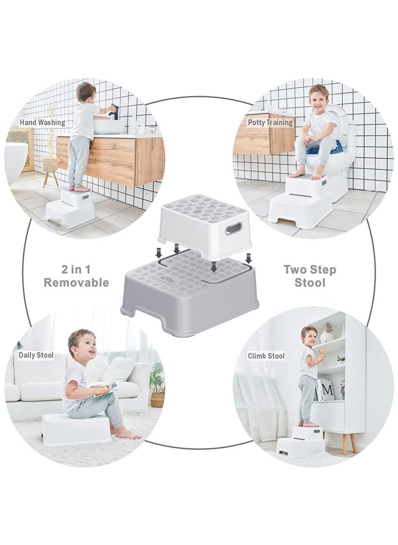Toddler Step Stool, 2 Step Stool with Anti-Slip Surface & Base, Kids Step Stool for Toddlers Potty Training, Kitchen, Living Room, Bedroom, Toy Room (Grey)