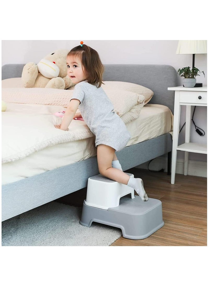 Toddler Step Stool, 2 Step Stool with Anti-Slip Surface & Base, Kids Step Stool for Toddlers Potty Training, Kitchen, Living Room, Bedroom, Toy Room (Grey)