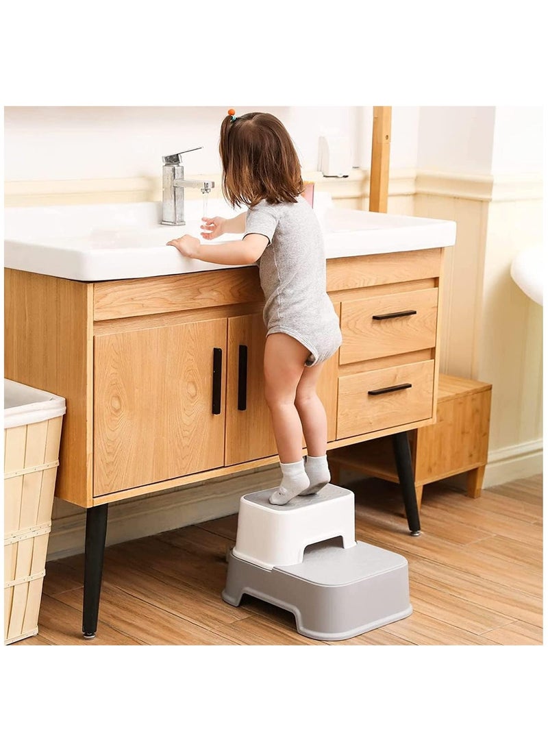 Toddler Step Stool, 2 Step Stool with Anti-Slip Surface & Base, Kids Step Stool for Toddlers Potty Training, Kitchen, Living Room, Bedroom, Toy Room (Grey)