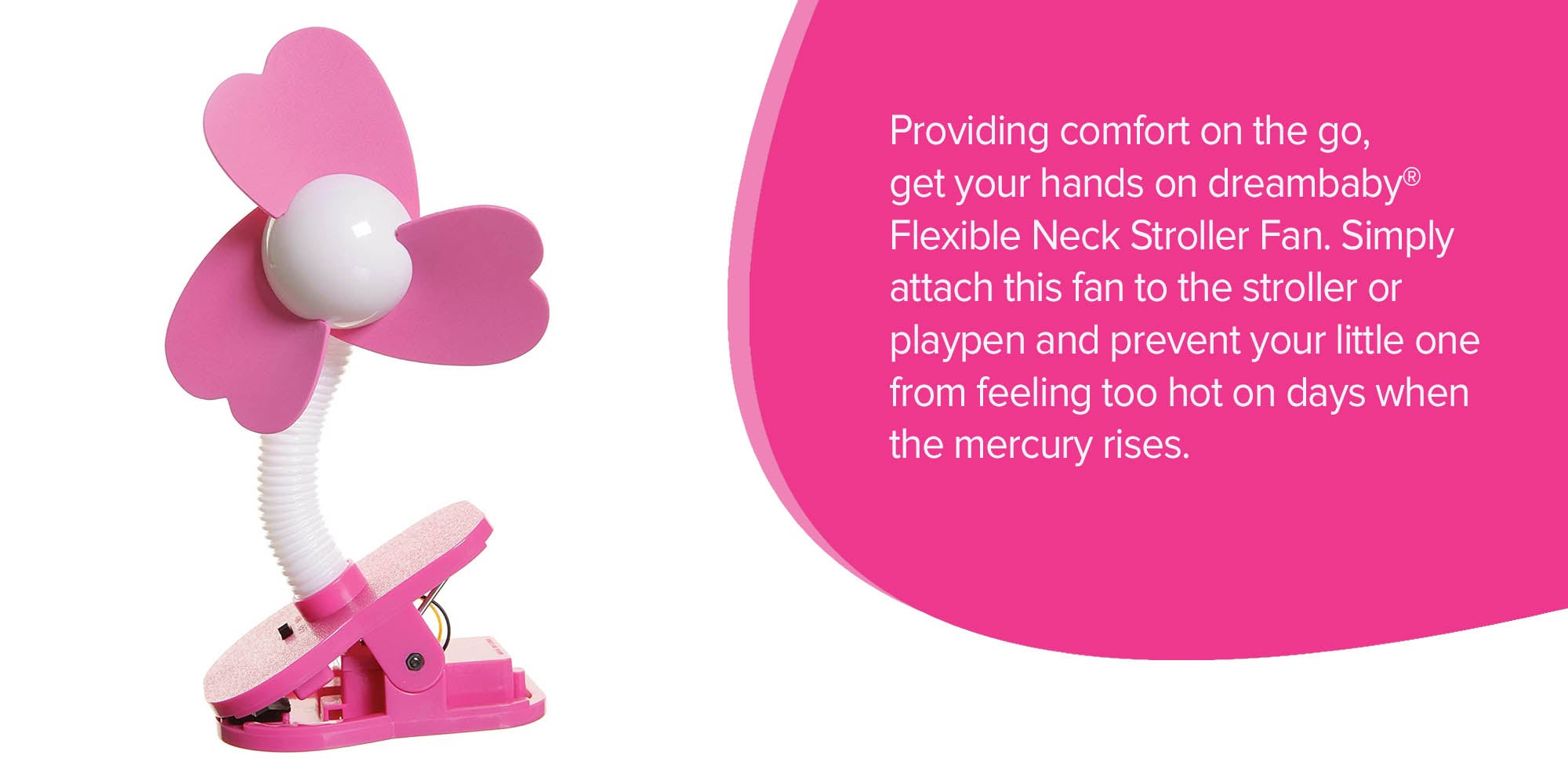 Flexible Neck Stroller Fan - Pink/White