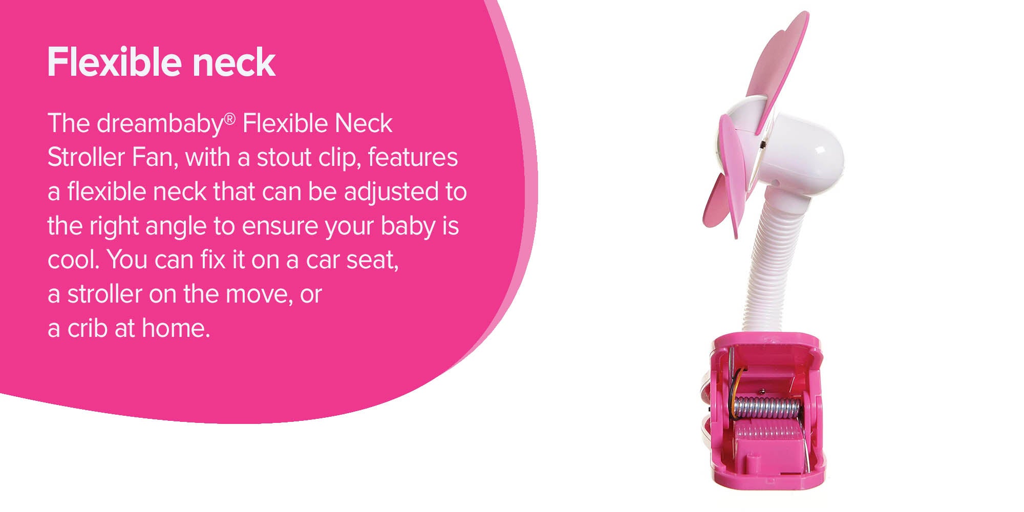 Flexible Neck Stroller Fan - Pink/White